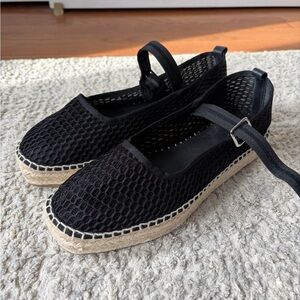Maeve Black Mesh Espadrille Mary Jane Flats with Ankle Strap 40